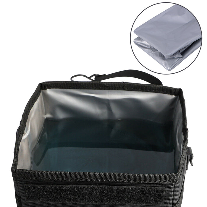 Open car trash bin showing the wipe-clean liner