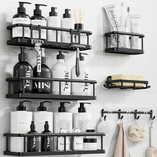 Shower Caddy Adhesive, Rustproof Shower Organizer with Soap Holder, Large Capacity Shower Shelves for Inside Shower, No 