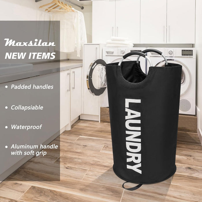90L Large Laundry Basket Bag, Collapsible Tall Hamper, Black