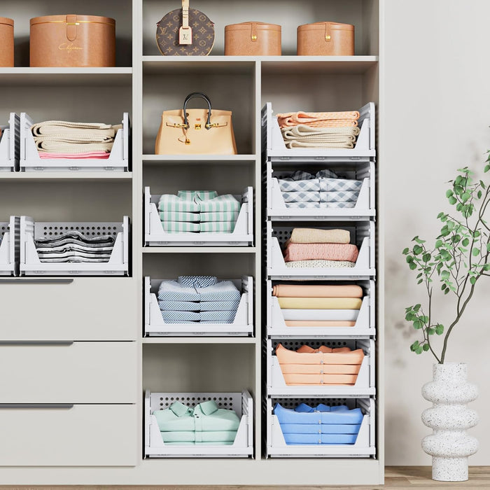 5 Pack Stackable Closet Storage Basket - Stackable Storage Bins