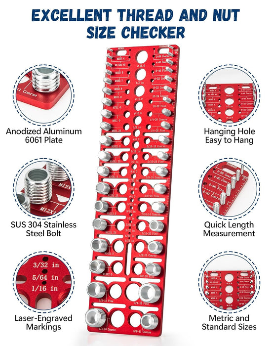 57 Nut and Bolt Thread Checker with 21 Standard &17 Metric &19 Drill Gauges