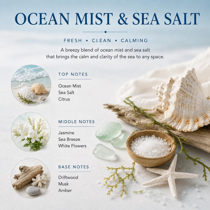Reed Diffuser Set,3.38 fl oz (100 ml) - Ocean Mist&Sea Salt Oil Diffusers with 8 Reed Sticks,Home Fragrance Reed Diffuser for Bathroom Shelf Decor