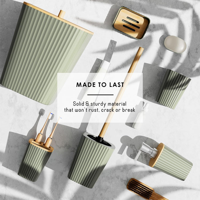 Bathroom Set - Sage Green Bathroom Accessories Set, 6PC Bathroom Accessory Set, Bathroom Sets with Toilet Brush, Trash C
