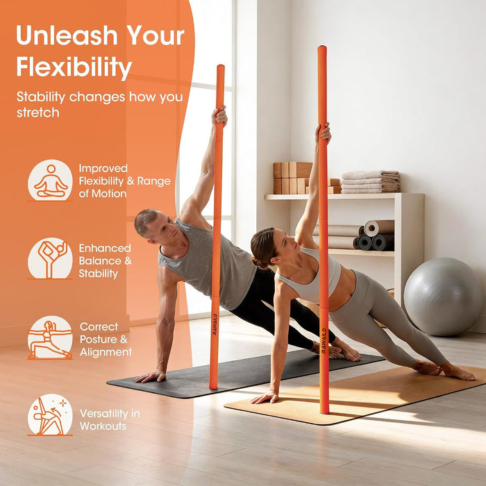 Yoga Stick, Upgraded 5ft Sturdy Steel Mobility Stick, Adjustable Exercise Equipment for Stretching, Flexibility & Balanc