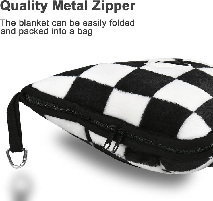 Travel Blanket and Pillow Compact, Premium Soft 2 in 1 Airplane Blanket with Soft Bag Pillowcase，Hand Luggage Sleeve and
