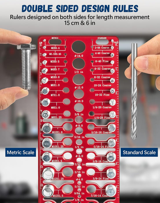 57 Nut and Bolt Thread Checker with 21 Standard &17 Metric &19 Drill Gauges