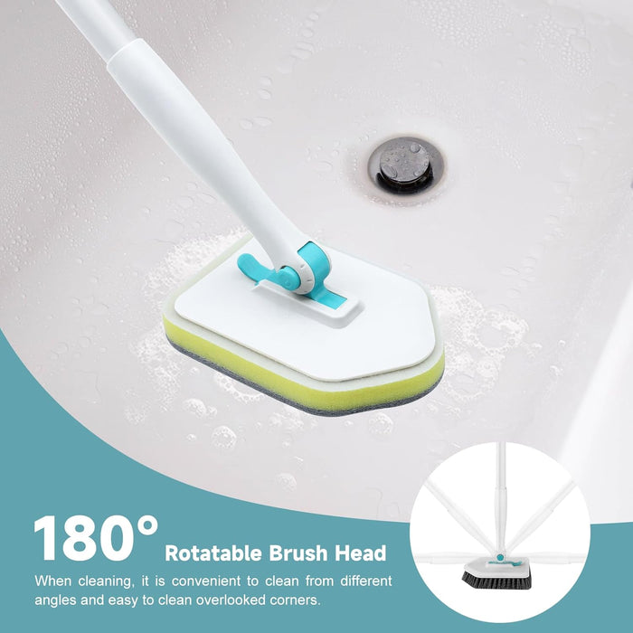 Shower Scrubber with Long Handle, 3 in 1 Tile Tub Scrubber Brush with 3 Detachable Cleaning Heads Adjustable Handle Show