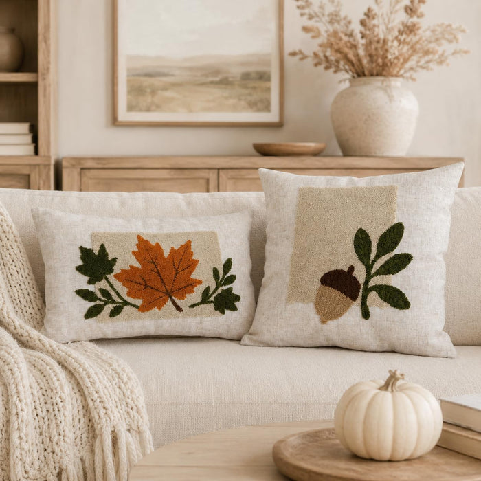 Cozy Fall 3D Acorn Embroidered Throw Pillow Cover 18x18, 1Piece