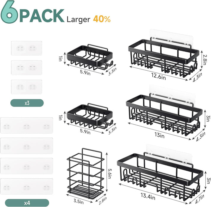 Shower Caddy 6-Pack, Bathroom Organizers and Storage Shelves, Black