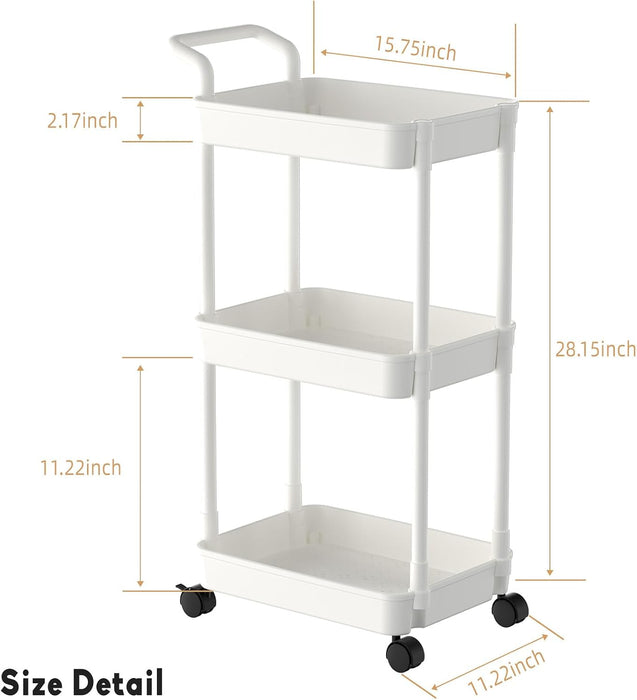 Diaper Caddy, 3 Tier Rolling Cart for Baby Essentials, Off-White