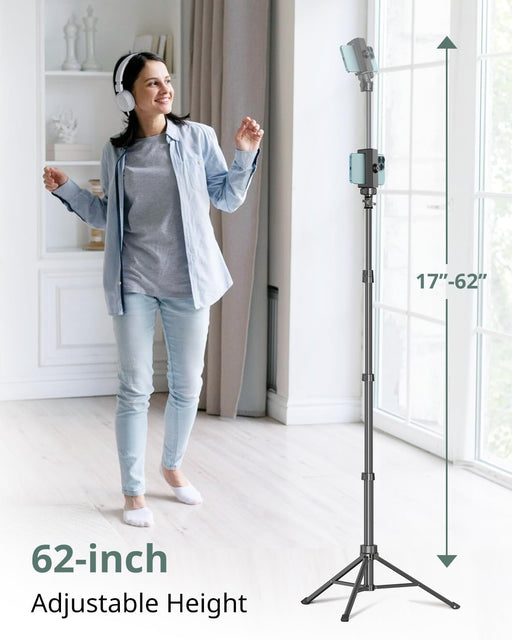 62" Phone Tripod, Extendable Selfie Stick with Wireless Remote