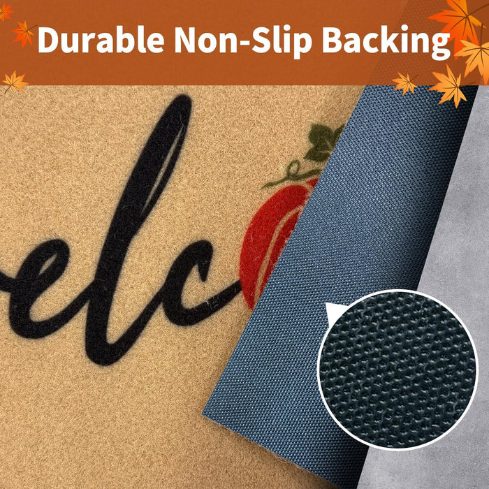 Fall Door Mat, Non Slip Front Porch Pumpkin Welcome Mat 17"x30"