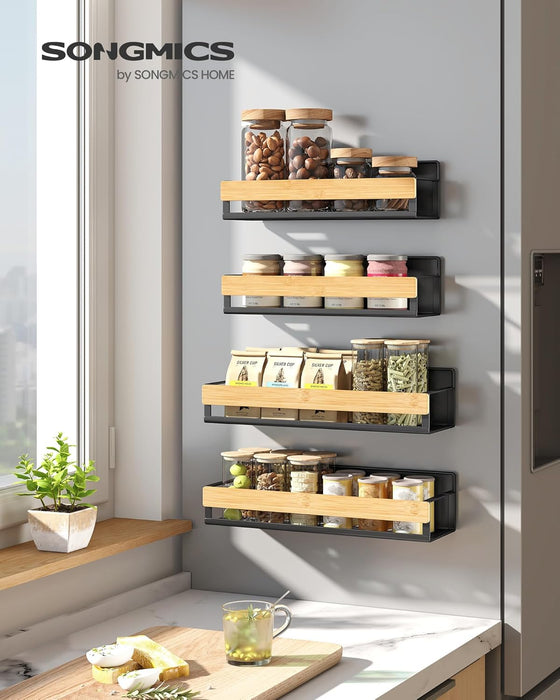 4-Pack Strong Magnetic Real Bamboo Spice Racks for Fridge
