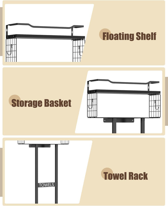 Towel Racks for Bathroom 31inch Wall Mounted Towel Rack,Floating Shelf with Wood Plank,Towel Storage for Bathroom can Ho