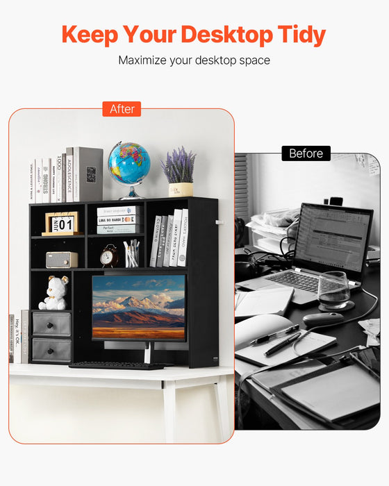 Three-Tier Desktop Bookshelf with Fabric Drawers