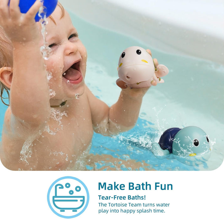 Bath Toys 3 Pack with 3 Colors | Cute Swimming Turtles Wind Up Toys for 1+ Years Old | Floating Bath & Pool Toys for Kid