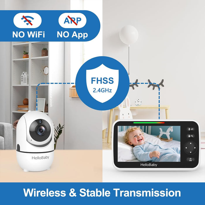No WiFi Baby Monitor Camera and Audio HB6550, 5" Video Screen