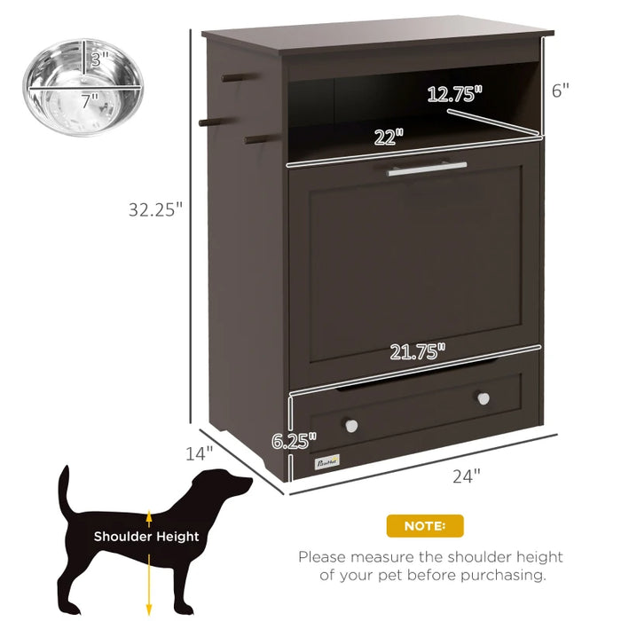 Raised-Bowl Pet Feeder Station with Storage Cabinet