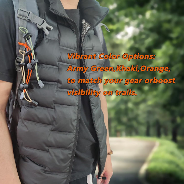 6-Pack Elastic Rope Fasteners - Backpack Accessories for Organizing Gear, Trekking Poles, or Camping Equipment (Army Green/Khaki/Orange)