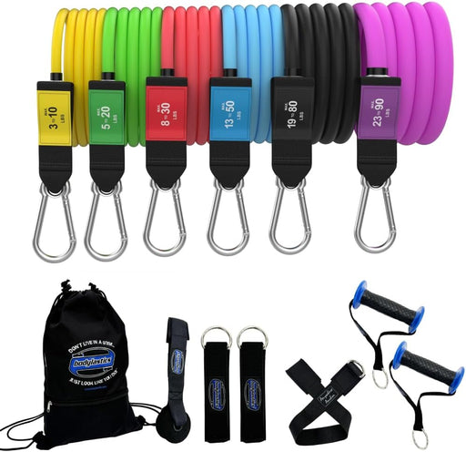 Patented Basic Series Resistance Band Set - Resistance Bands with Snap Reduction Tech, 2 Handles, 2 Ankle Straps, 1 Door