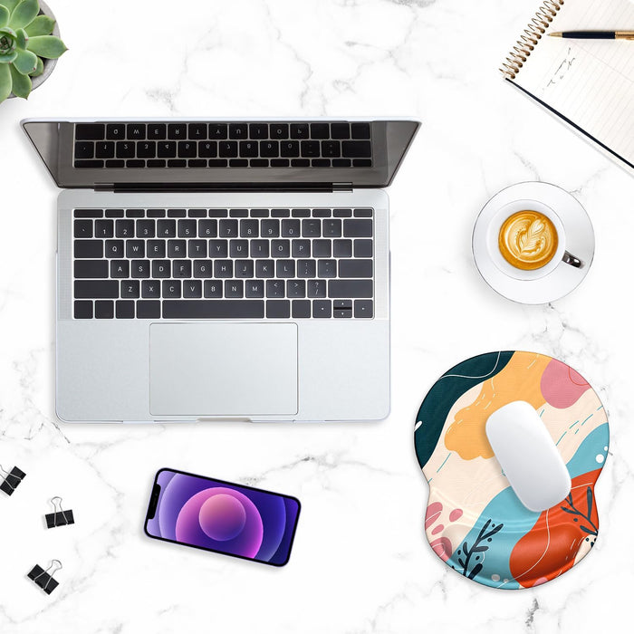 Ergonomic Mouse Pad with Gel Wrist Support Small Wrist Rest Smooth Surface Non-Slip PU Base Comfortable Office Supplies Pain Relief, 8.7 x 7.2 inches, Art Style Pattern