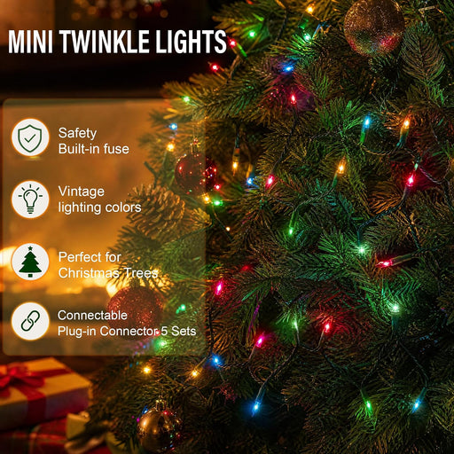 Multi-Colored Christmas Mini String Lights, 20FT 100 Count Incandescent Waterproof Fairy Lights Plug in, Connectable Chr