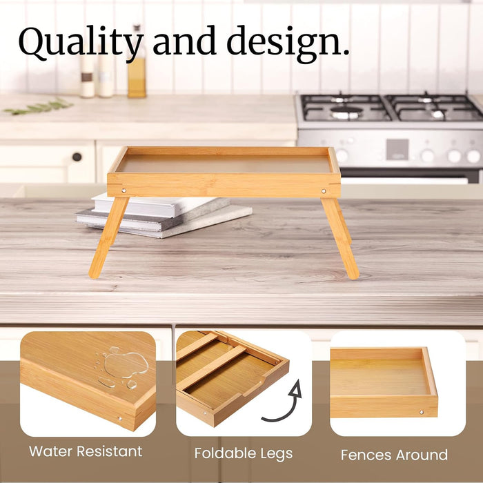 2 Pack Bamboo Bed Tray Table with Folding Legs,Breakfast Trays,Serving Tray for Food and Snack,Laptop Trays for Working(