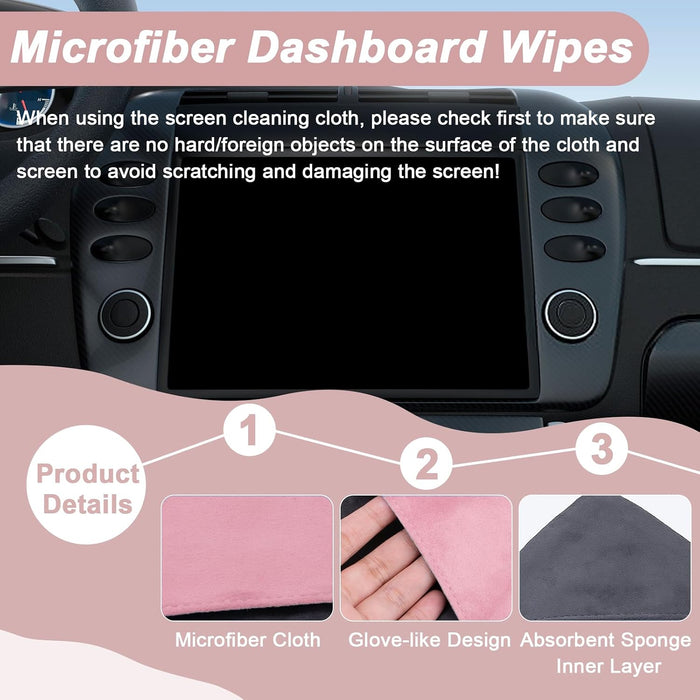 Car Screen Cleaner, 4.1''×4.1'' Pink Microfiber Dashboard Wipes