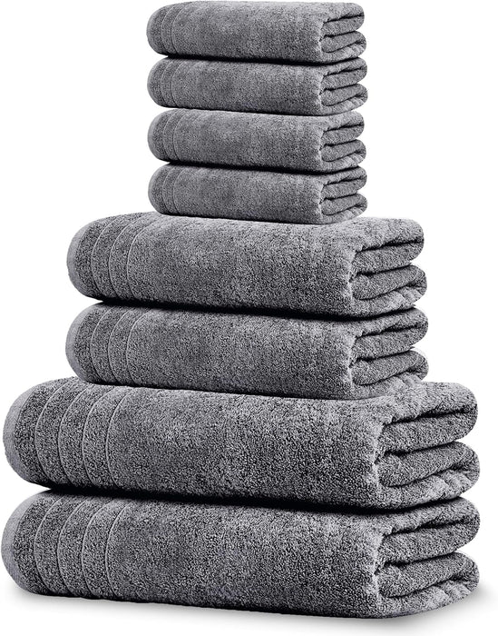 8 Piece Towel Set, 2 XL Bath, 2 Hand, 4 Washcloth, Dark Grey