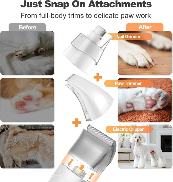 6-in-1 Dog Grooming Vacuum Kit, Pet Clipper & Nail Grinder, White