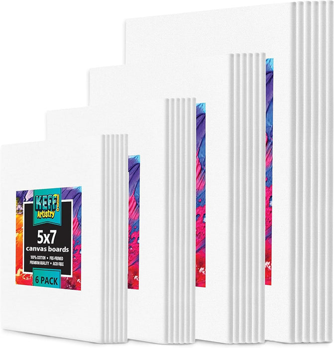 24-Pack 𝗣𝗥𝗘𝗠𝗜𝗨𝗠 Canvas for Painting, 6 of 5x7, 8x10, 9x12,11x14 Painting Canvas Boards, Art Supplies for Adults & Kids - 100% Cotton Primed Canvases for Painting Acrylic, Oil, Watercolor