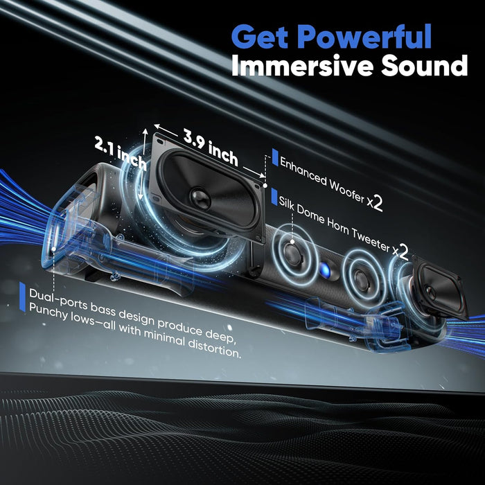 17 Inch Sound Bar for Smart TV, Dual‑Horn Port for Rich Deep Bass