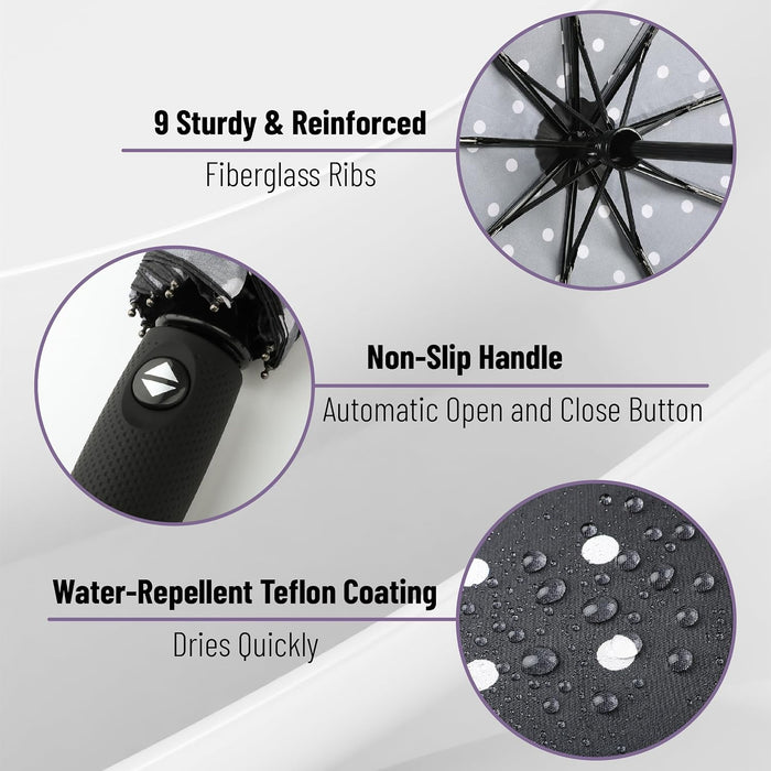 - Windproof Travel Umbrella, Small Water-Resistant Automatic Folding Umbrella for Rain and Sun, Light, Compact and Porta