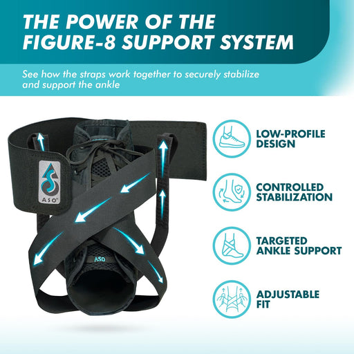 ASO Ankle Stabilizer Lace Up Ankle Brace Sprain Support Black, MD