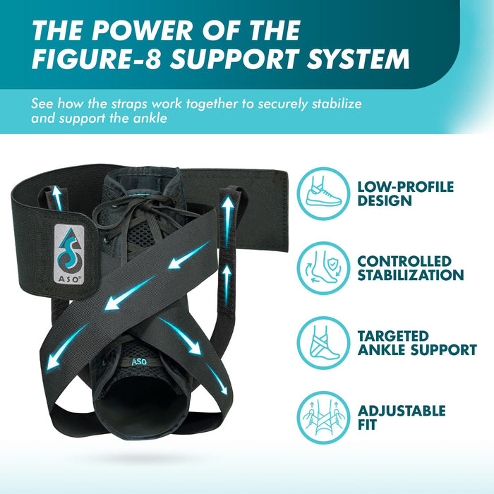 ASO Ankle Stabilizer Lace Up Ankle Brace Sprain Support Black, MD