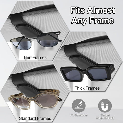 Magnetic Leather Sunglass Holder for Car, Eyeglasses Clip for Visor(Black)