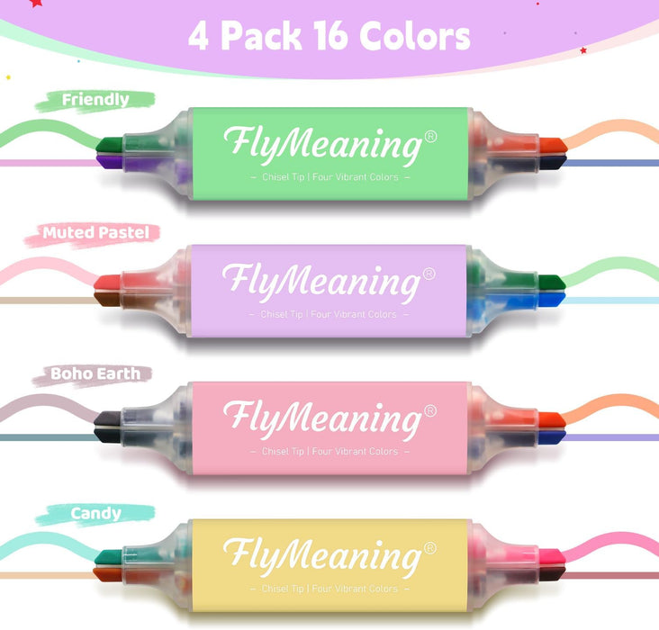 Pastel Highlighters, Cute 4 Pack 16 Colors Dual Tip No Bleed