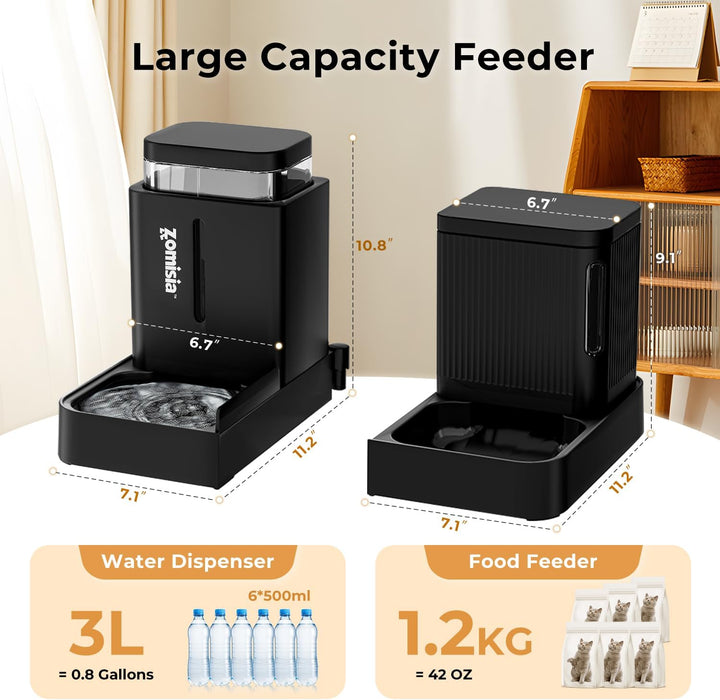 Automatic Cat Feeder, Gravity Cat Food Dispenser, 0.8Gal x 2, Black