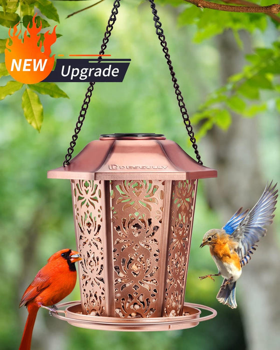 Solar Bird Feeders for Outdoors Hanging - Premium Grade Metal Bird Feeder, Chew-Proof, Weather and Water Resistant Wild 