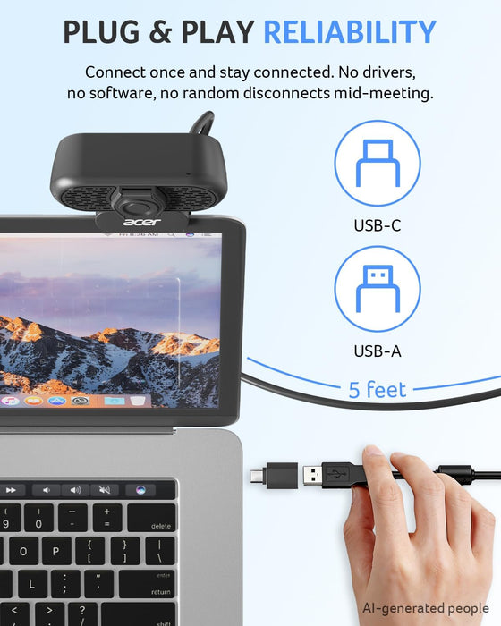 Acer A610 1080p Webcam for PC with Microphones Computer Camera for Meeting