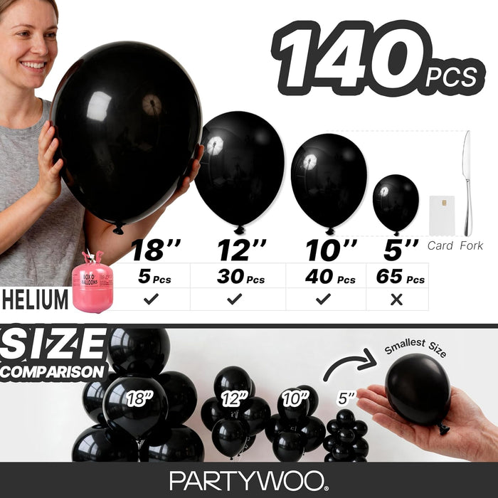 Black Balloons 140pcs Different Sizes of 18 12 10 5 Inch