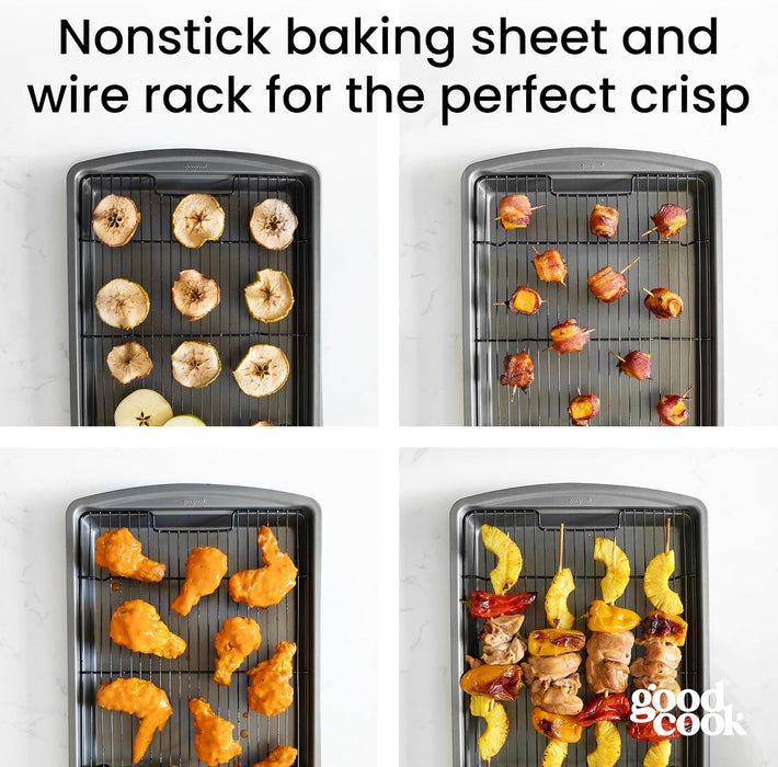 Nonstick Carbon Steel Baking Pan & Raised Wire Rack, 15x10.5-Inch