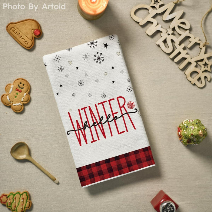 Red Black Snowman Christmas Kitchen Towels Set of 4 18x26 Inch