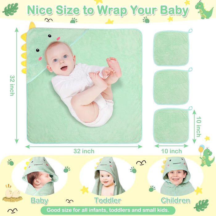 4 PCS Baby Bath Towels Set for Newborn Infant Toddler Essentials (Dinosaur)