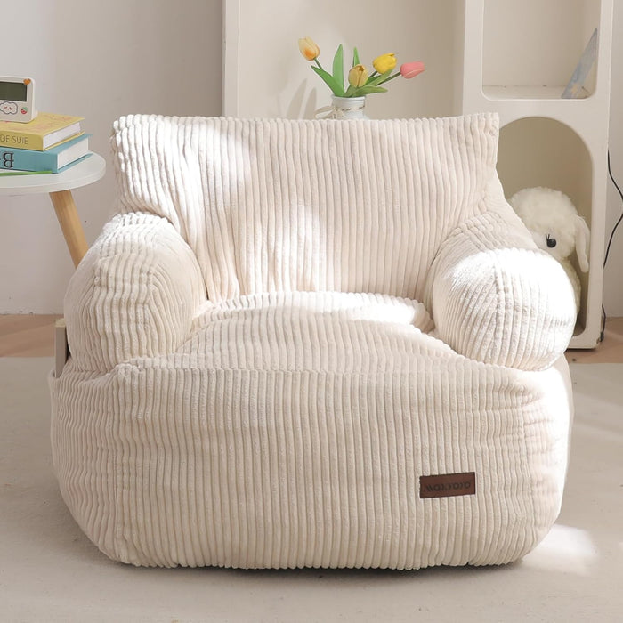 Kids Bean Bag Chair, Stuffed Bean Bag Sofa, Beige, Standard