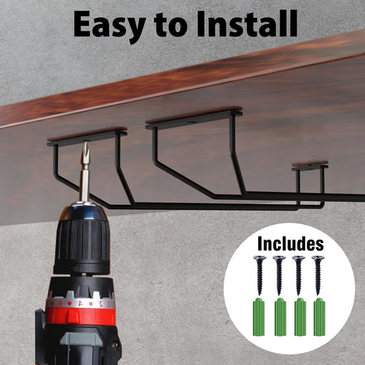 14-Inch Wine Glass Holder - Under Cabinet Metal Stemware Rack for Kitchen Bar - Single Rail Hanging Storage Hanger, Set 