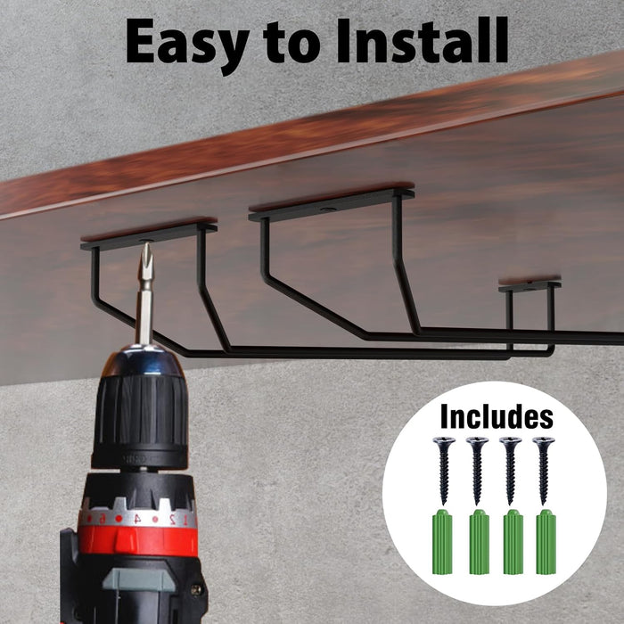 14-Inch Wine Glass Holder - Under Cabinet Metal Stemware Rack for Kitchen Bar - Single Rail Hanging Storage Hanger, Set 
