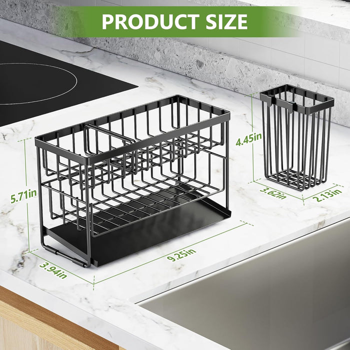 2-Tier Kitchen Sink Caddy Organzier Rack with Dish Brush Sponge Holder