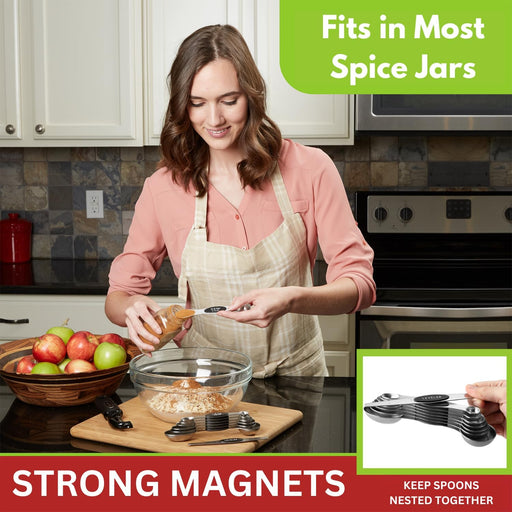 Stainless Steel Magnetic Measuring Spoons Set of 8, Black