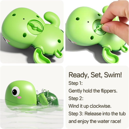Baby Bath Toys for Kids Ages 1-3, Wind-Up Swimming Turtles, 3 Pack